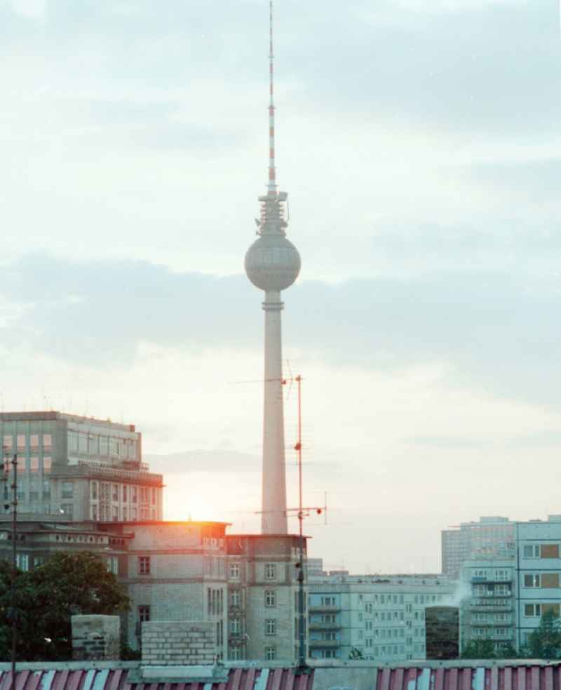 Sunset with the TV Tower in Berlin, the former capital of the GDR, German Democratic Republic