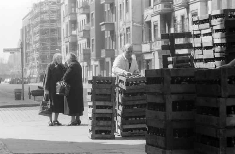 A beverage supplier delivers brew and beer in wooden crates to its customers in Berlin, the former capital of the GDR, German Democratic Republic