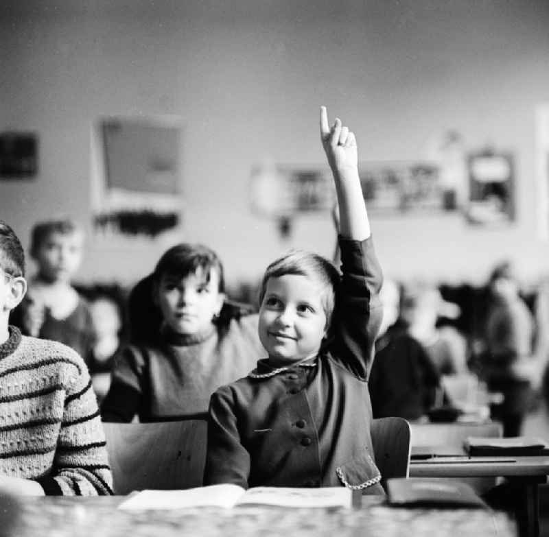 Pupils register for lessons in Berlin, the former capital of the GDR, German Democratic Republic