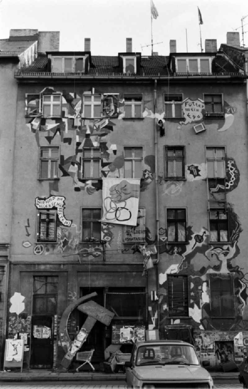 The occupied house in the Adalbertstrasse in Berlin - Mitte, the former capital of the GDR, German Democratic Republic