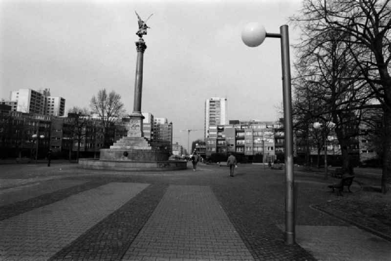 View of the Mehringplatz with Friedenssaeule ('Peace column' with a Statue of Victoria) in Berlin - Kreuzberg