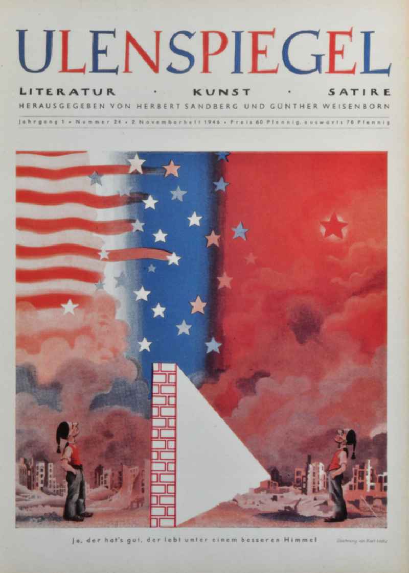 Graphic as cover of the issue of ULENSPIEGEL by the artist Karl Holtz in Berlin, the former capital of the GDR, German Democratic Republic. Use in zoom sections is not permitted!
