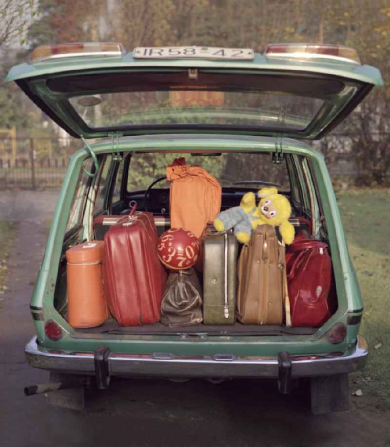 Luggage in a Wartburg boot in Berlin, the former capital of the GDR, German Democratic Republic