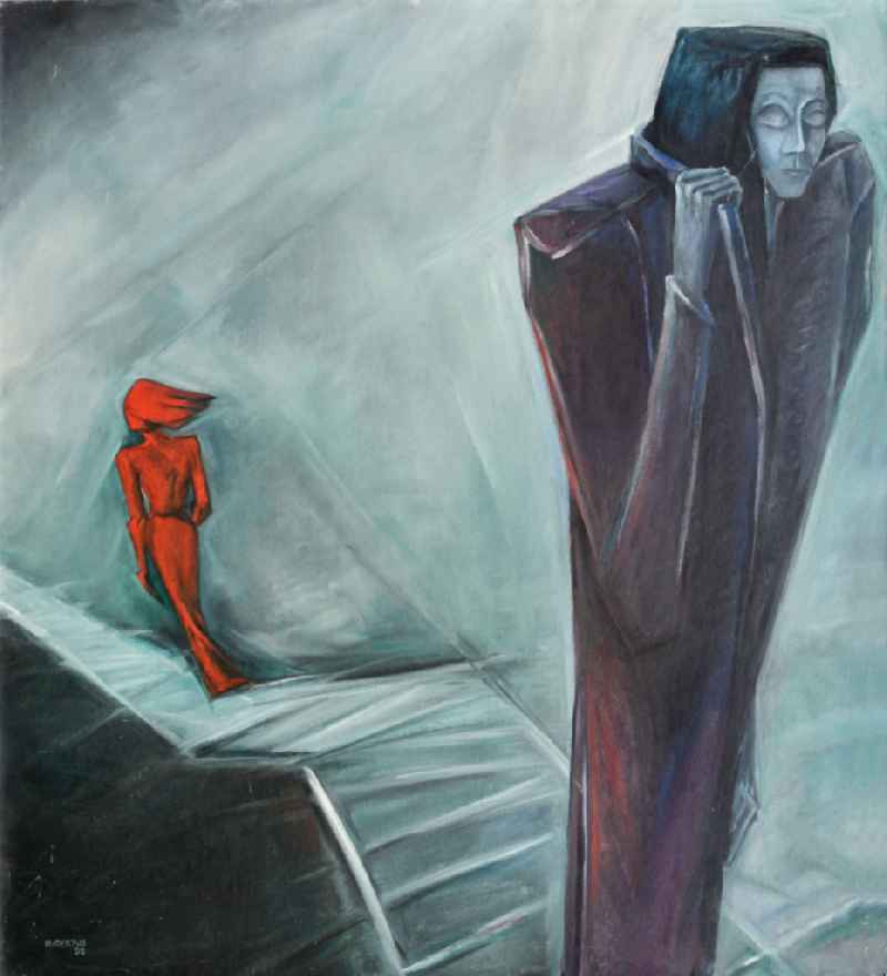 Oil on canvas ' Entfernung ' by the artist Hubertus Gollnow in Berlin, the former capital of the GDR, German Democratic Republic