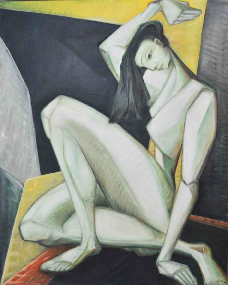 Oil on canvas ' Sitzende Frau ' by the artist Hubertus Gollnow in Berlin, the former capital of the GDR, German Democratic Republic