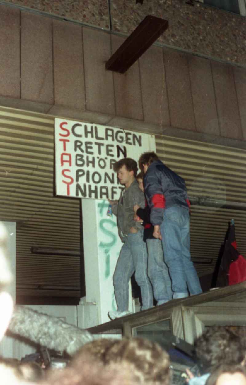 Scenes of the storming and squatting of the MfS - Central Ministry for State Security on Normannenstrasse in the district of Lichtenberg in Berlin East Berlin on the territory of the former GDR, German Democratic Republic