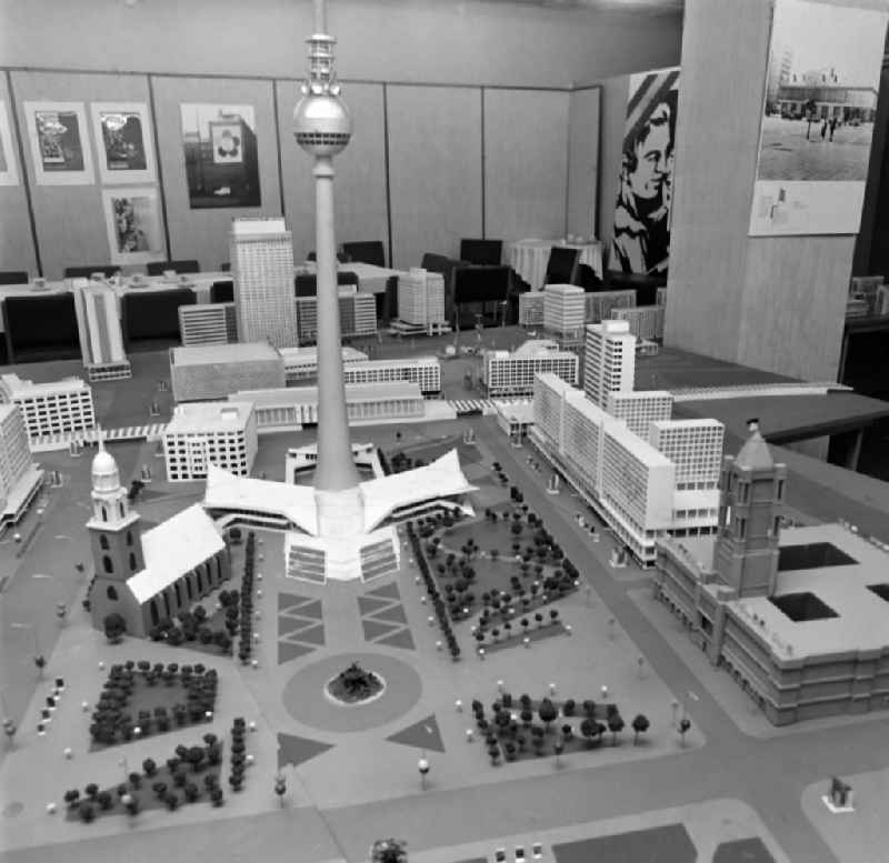 A model of Alexanderplatz on the occasion of the 1973 World Festival in an exhibition in Berlin Eastberlin on the territory of the former GDR, German Democratic Republic