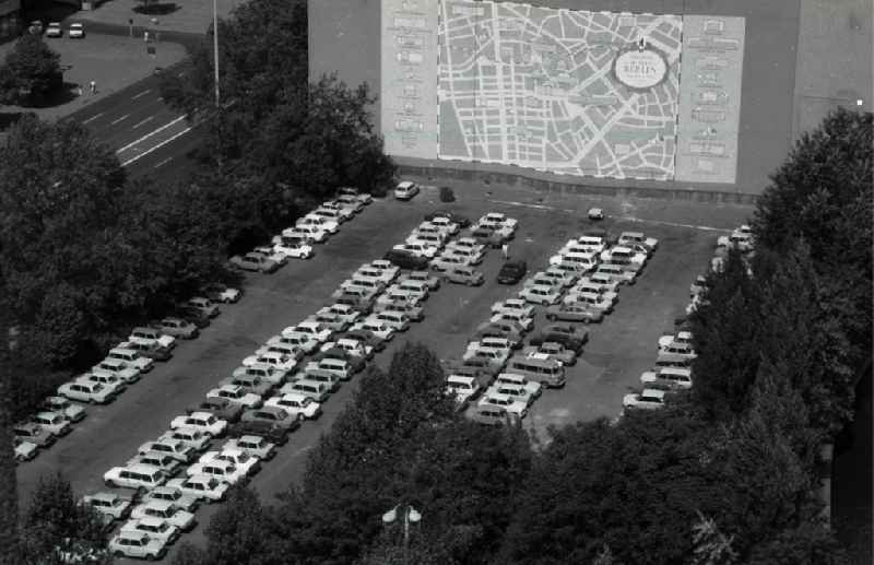 Cars - motor vehicles in a free public parking lot with automobiles from the Trabant, Wartburg, Lada brands on Breite Strasse in the Mitte district of Berlin East Berlin on the territory of the former GDR, German Democratic Republic
