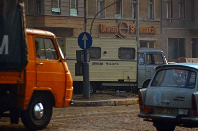 Barkas air hygiene measuring vehicle in use in Eastberlin on the territory of the former GDR, German Democratic Republic