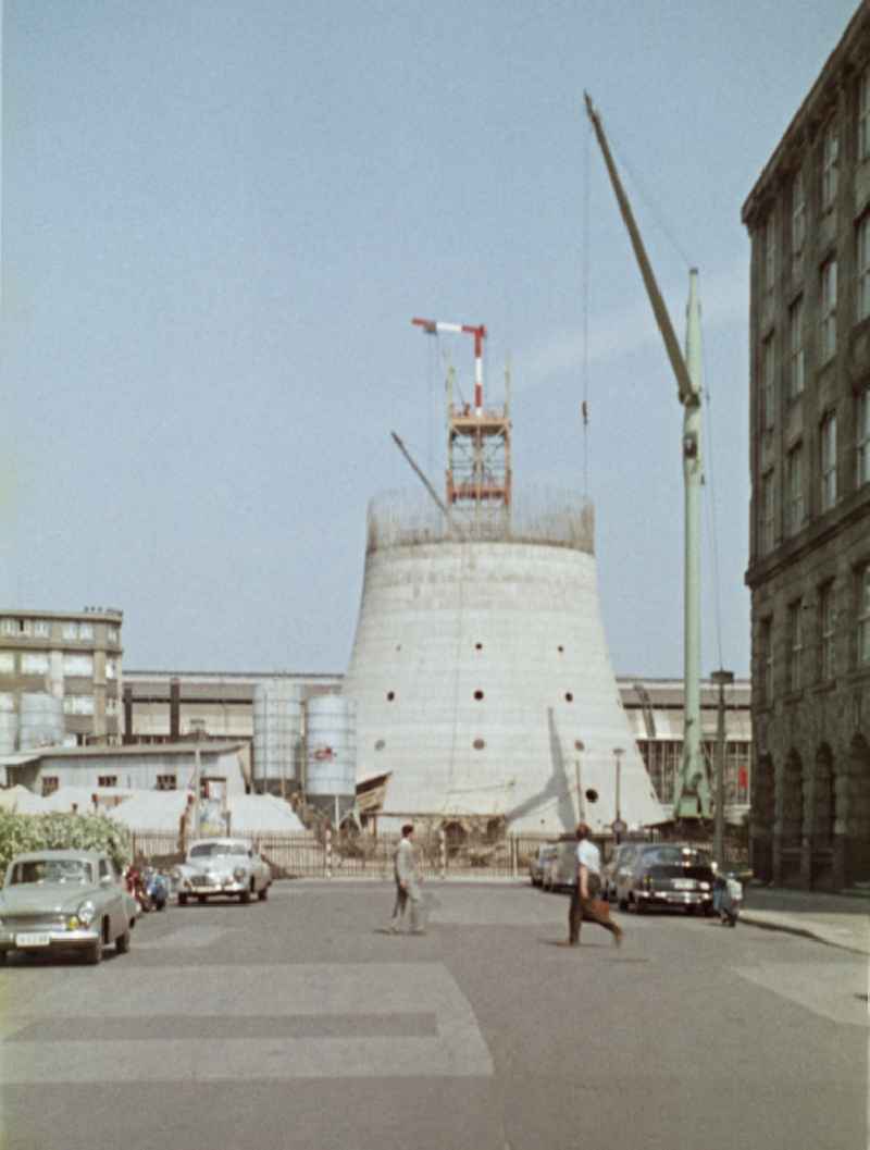 Construction site for the new construction of the shaft of the prestige telecommunications tower building and television tower in the district of Mitte in Berlin East Berlin on the territory of the former GDR, German Democratic Republic