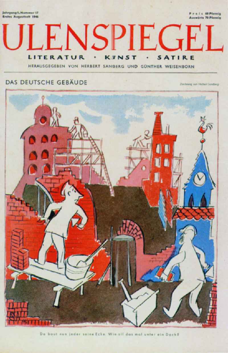 Colored graphics 'Das Deutsche Gebaeude' for titel of magazin ULENSPIEGEL of the GDR artist Herbert Sandberg in Berlin Eastberlin on the territory of the former GDR, German Democratic Republic