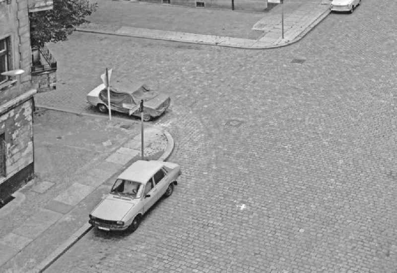 Passenger Cars - Motor Vehicles in Road Traffic ' Dacia ' on street Weserstrasse in the district Friedrichshain in Berlin Eastberlin on the territory of the former GDR, German Democratic Republic