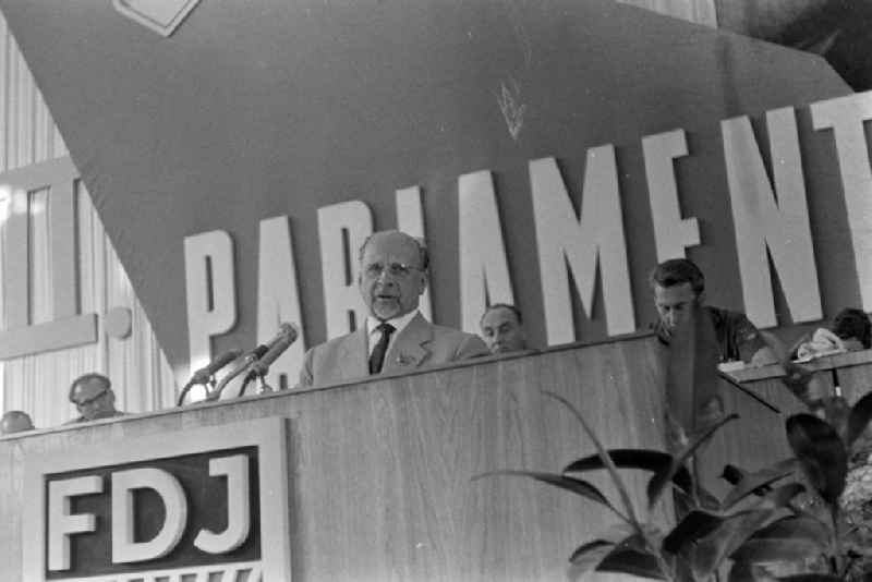 Politician Walter Ulbricht at the lectern at the VIIth Parliament of the FDJ in the Mitte district of Berlin East Berlin in the area of the former GDR, German Democratic Republic