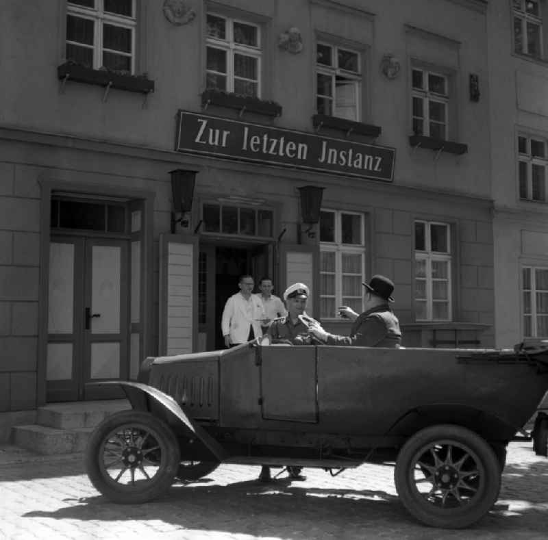 Vintage F5 from the automobile manufacturer MAF in front of the restaurant Zur letzten Instanz in Berlin-Mitte on the territory of the former GDR, German Democratic Republic