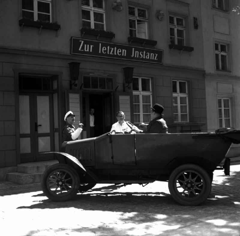 Vintage F5 from the automobile manufacturer MAF in front of the restaurant Zur letzten Instanz in Berlin-Mitte on the territory of the former GDR, German Democratic Republic