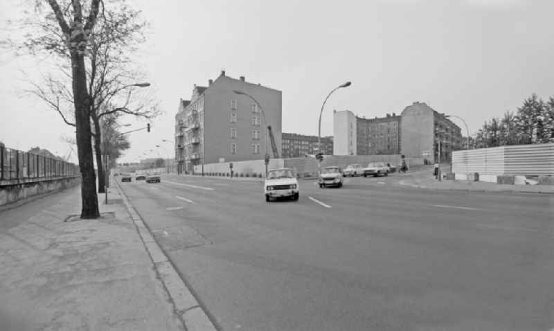 Empty area of the demolition fallow for the creation of new housing on street Stralauer Allee - Bossestrasse in the district Friedrichshain in Berlin Eastberlin on the territory of the former GDR, German Democratic Republic