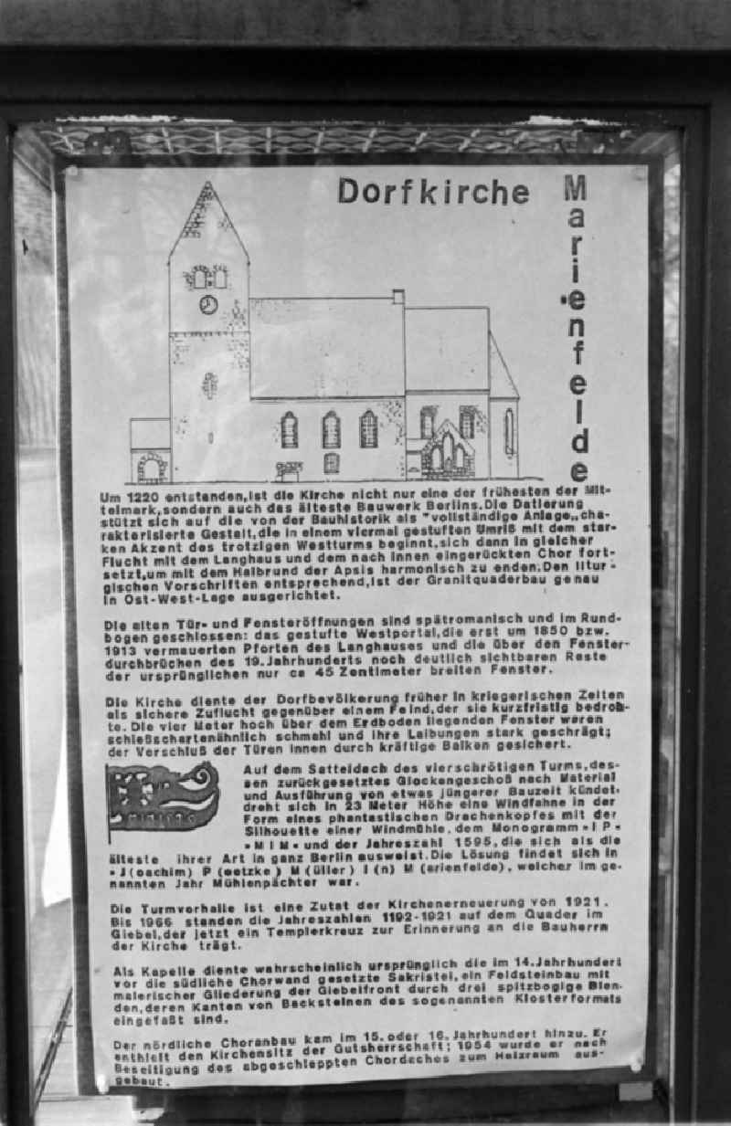 Information board about the Marienfelde village church in Alt-Marienfelde in Berlin