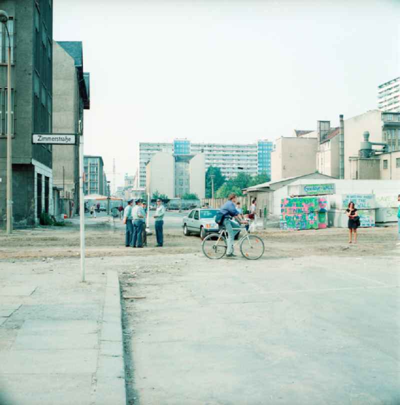 At the former Berlin Wall strip at Charlottenstrasse corner Zimmerstrasse in Berlin