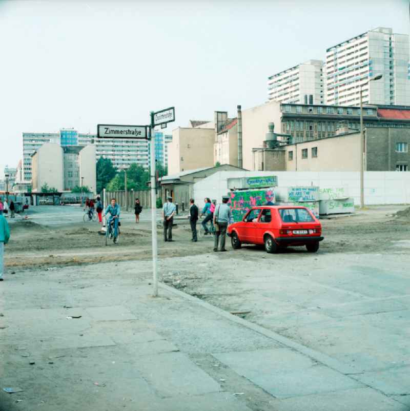 At the former Berlin Wall strip at Charlottenstrasse corner Zimmerstrasse in Berlin