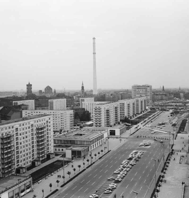 View of the Karl-Marx-Allee to the establishment of the television tower in Berlin - Mitte