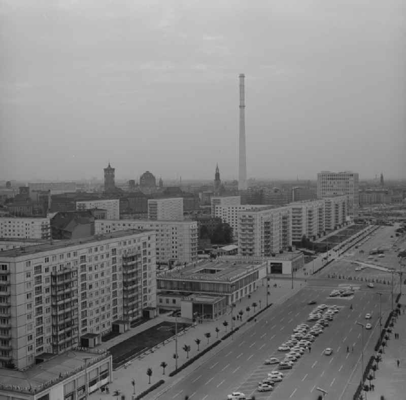 View of the Karl-Marx-Allee to the establishment of the television tower in Berlin - Mitte