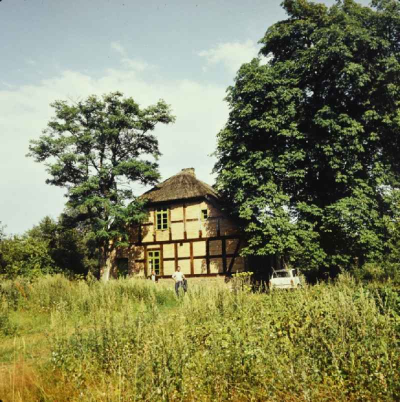 Building of an old historic farmhouse on Boecker Schlamm in Boek in the state Mecklenburg-Western Pomerania on the territory of the former GDR, German Democratic Republic