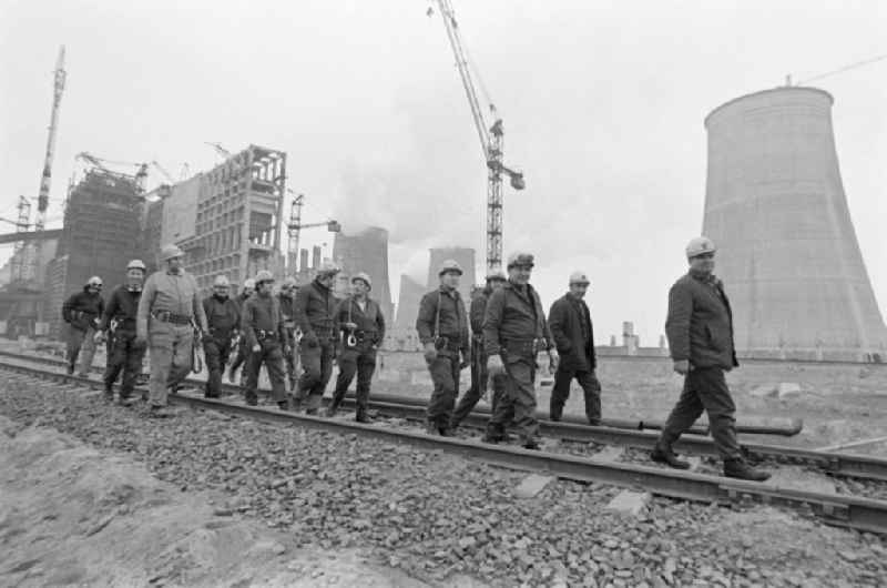 A brigade in the power station Boxberg in Boxberg/Oberlausitz in the state Saxony on the territory of the former GDR, German Democratic Republic
