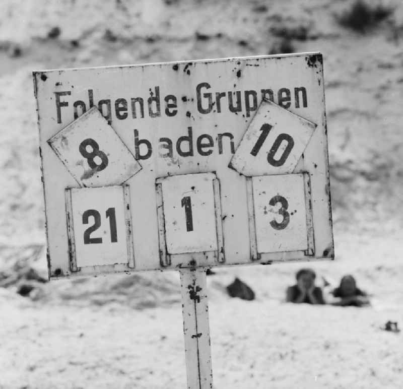 Sign on the beach in Ueckeritz in Mecklenburg-Western Pomerania in the field of the former GDR, German Democratic Republic