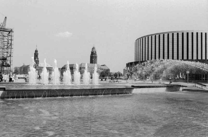 Fountain on the Prager Strasse promenade in Dresden in the federal state of Saxony on the territory of the former GDR, German Democratic Republic