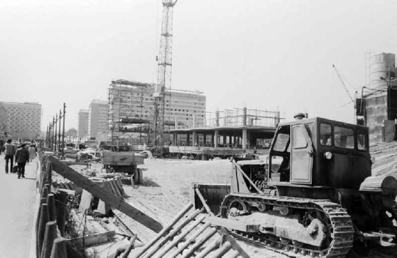 Construction site and civil engineering work on Prager Strasse in Dresden in the federal state of Saxony on the territory of the former GDR, German Democratic Republic