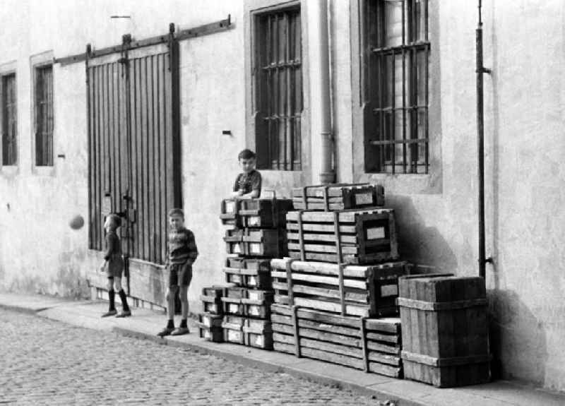 Jungen spielen auf einer Straße in Freiberg.