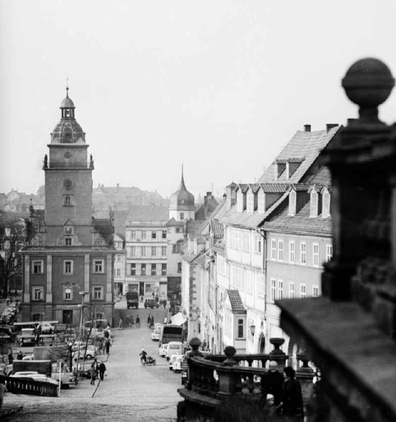 Old town at the Hauptmarkt with the town hall tower in Gotha in the federal state Thuringia in the area of the former GDR, German democratic republic