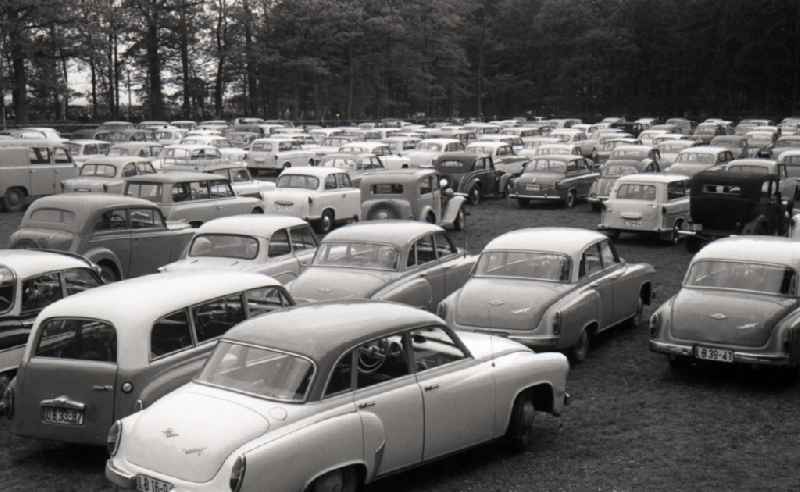 Cars in a parking lot in Gotha in the state Thuringia on the territory of the former GDR, German Democratic Republic