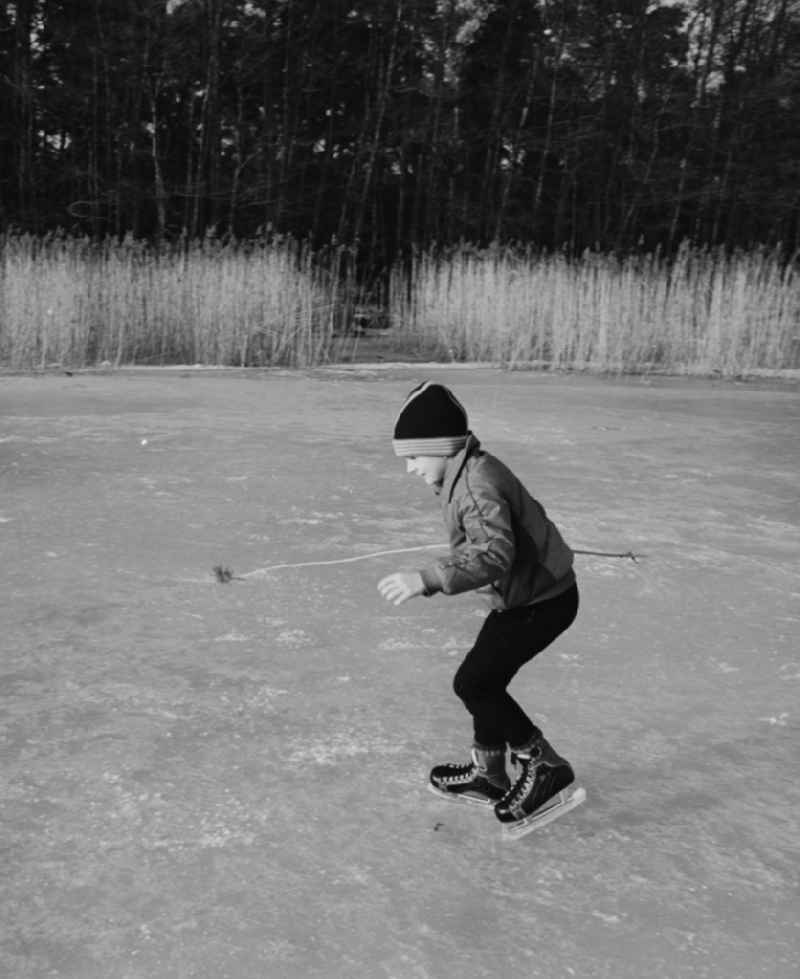 Boy skating on a frozen lake in Green Heath (Mark) in today's Brandenburg