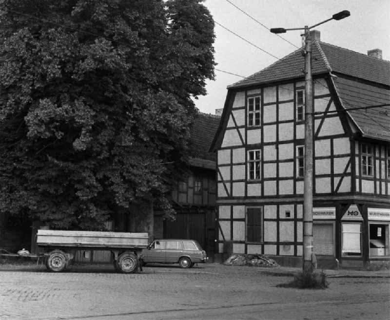 Half-timbered facade and building front Bei den Spritzen corner Groeperstrasse in Halberstadt in the state Saxony-Anhalt on the territory of the former GDR, German Democratic Republic