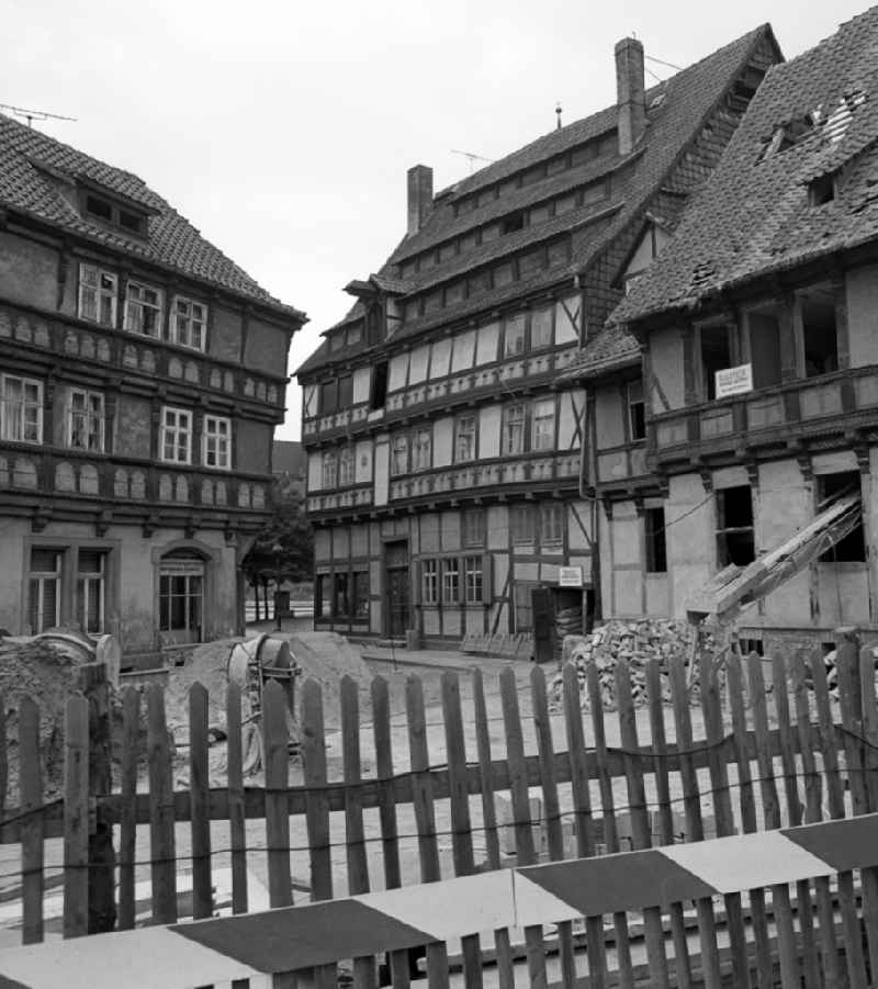 Half-timbered facade and building front Am Kulk - Kulkmuehle in Halberstadt in the state Saxony-Anhalt on the territory of the former GDR, German Democratic Republic