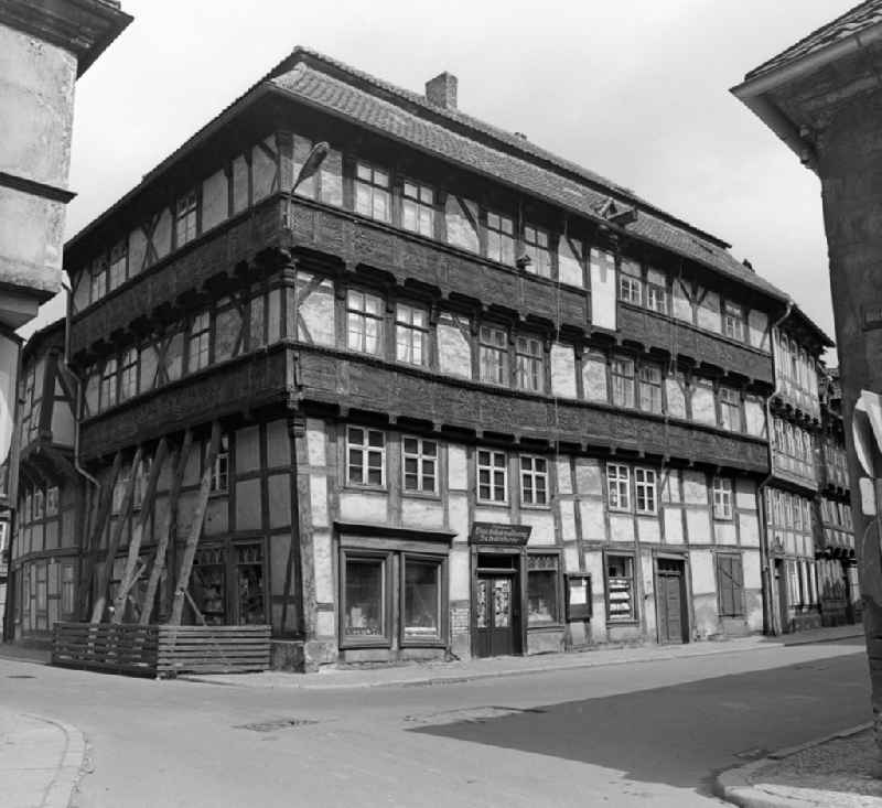 Half-timbered facade and building front on Lichtengraben in Halberstadt in the state Saxony-Anhalt on the territory of the former GDR, German Democratic Republic
