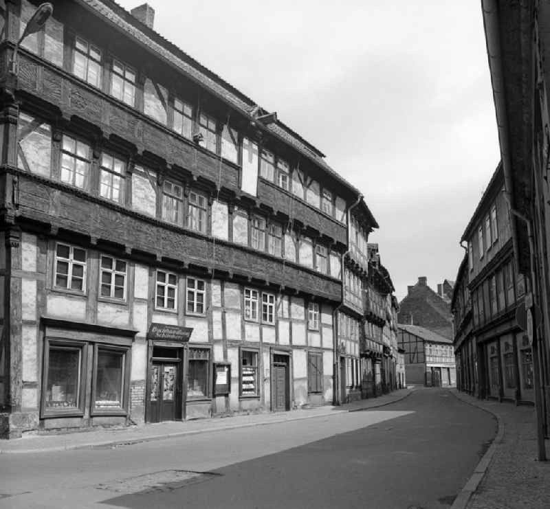 Half-timbered facade and building front on Lichtengraben in Halberstadt in the state Saxony-Anhalt on the territory of the former GDR, German Democratic Republic