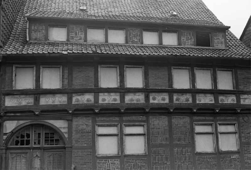 Half-timbered facade and building front Westendorf in Halberstadt in the state Saxony-Anhalt on the territory of the former GDR, German Democratic Republic
