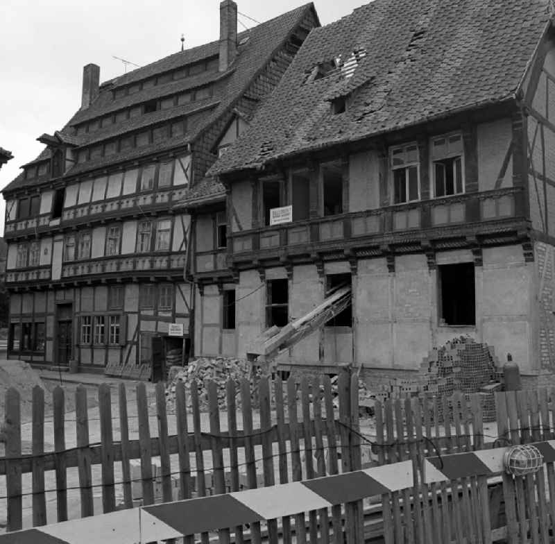 Half-timbered facade and building front Kulkmuehle - Ratsmuehle am Hoher Weg in Halberstadt in the state Saxony-Anhalt on the territory of the former GDR, German Democratic Republic