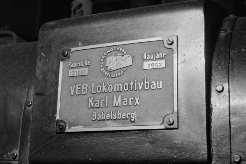 Sign of a steam locomotive class 65 of the German Reichsbahn in Halberstadt in the state of Saxony-Anhalt in the territory of the former GDR, German Democratic Republic