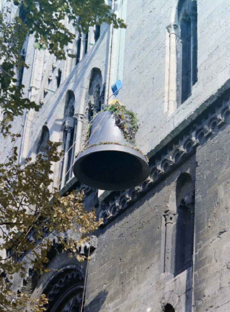 Elevation of the cast bell 'Domina' on the west facade of the cathedral - facade of the sacral building 'St. Stephanus and St. Sixtus' on Domplatz in Halberstadt in the state Saxony-Anhalt in Germany