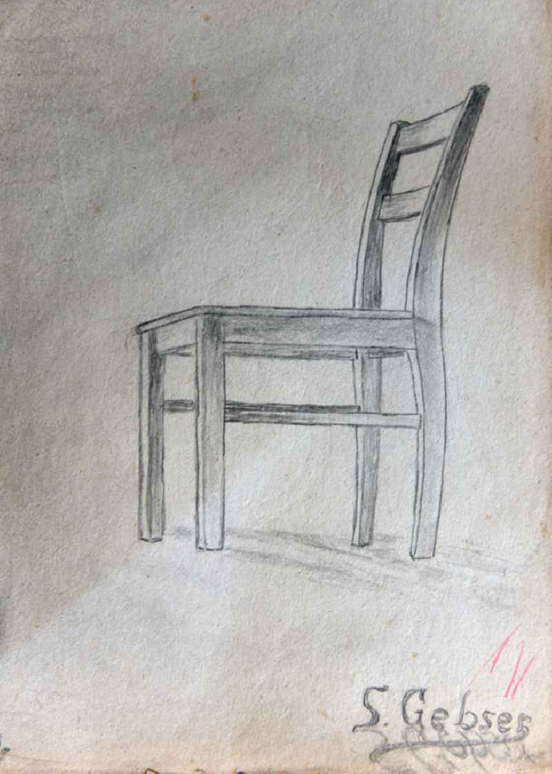 VG picture free work: pencil drawing ' chair ' by the artist Siegfried Gebser in Halberstadt in the state Saxony-Anhalt on the territory of the former GDR, German Democratic Republic