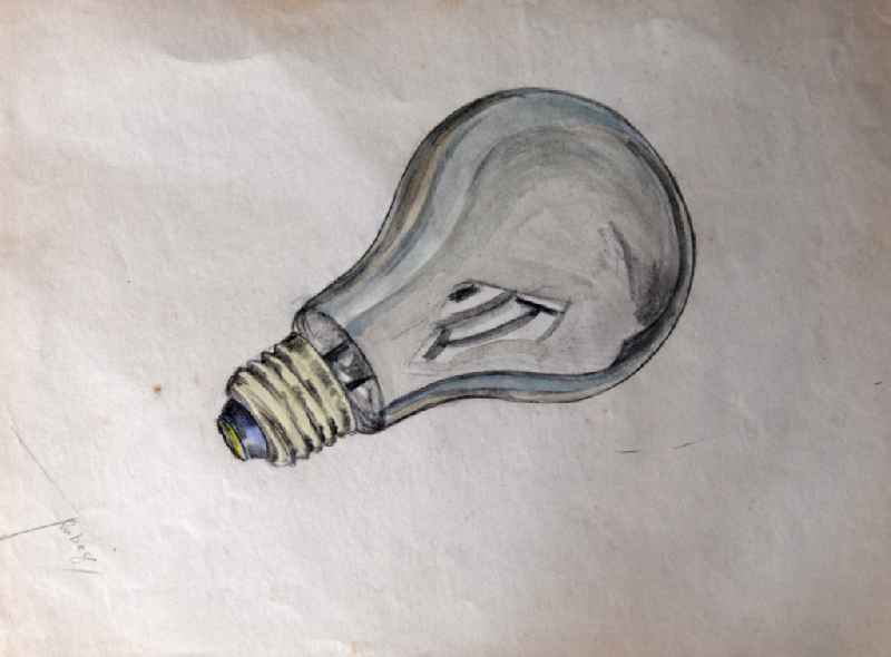 VG Image free work: Colored pencil drawing ' light bulb ' by the artist Siegfried Gebser in Halberstadt in the state Saxony-Anhalt on the territory of the former GDR, German Democratic Republic