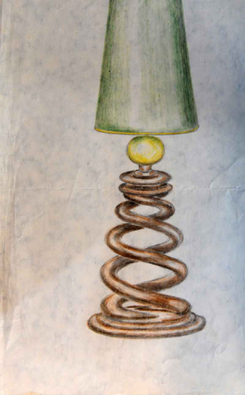 VG Image free work: Colored pencil drawing 'Lamp' by the artist Siegfried Gebser in Halberstadt in the state of Saxony-Anhalt in the area of the former GDR, German Democratic Republic