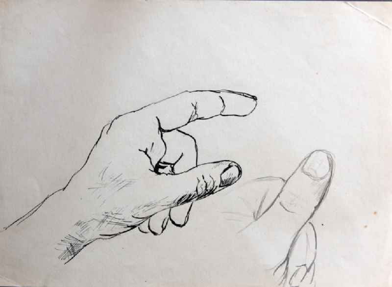 VG image free work: ink drawing ' hand and fingers ' by the artist Siegfried Gebser in Halberstadt in the state Saxony-Anhalt on the territory of the former GDR, German Democratic Republic