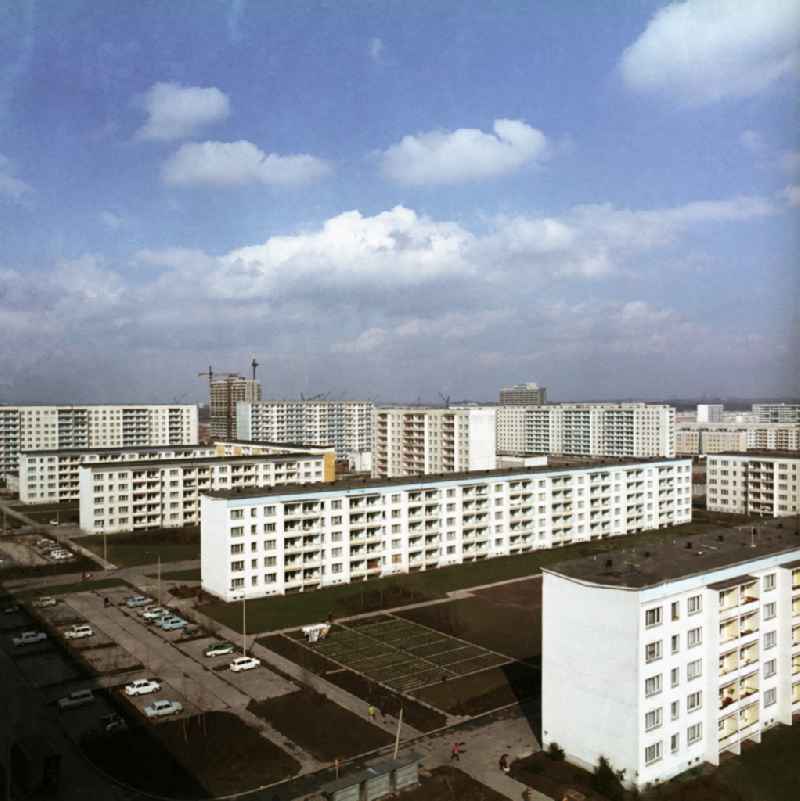 Cityscape of the developing area Halle-Neustadt in what is today Saxpny-Anhalt