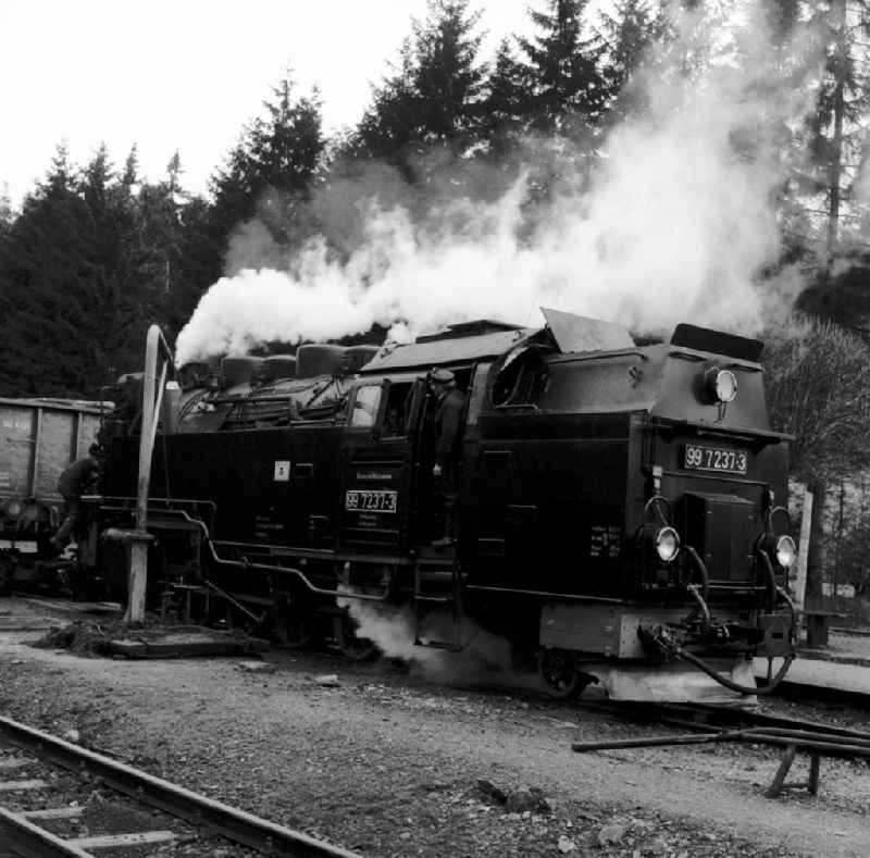 Steam train of the Harz transversal railway / narrow-gauge railway in Ilsenburg (Harz) in the federal state of Saxony-Anhalt on the territory of the former GDR, German Democratic Republic