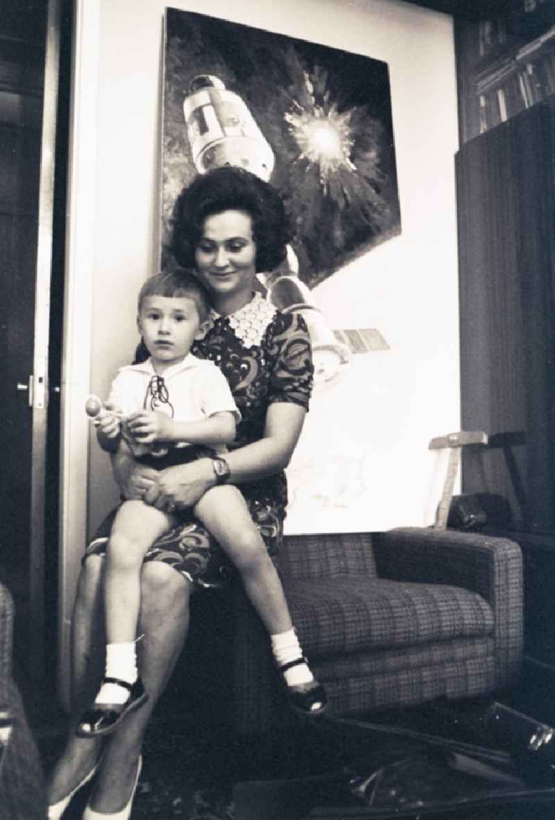 Wife and son of Russian cosmonaut Alexei Leonov in Kaliningrad in Russia