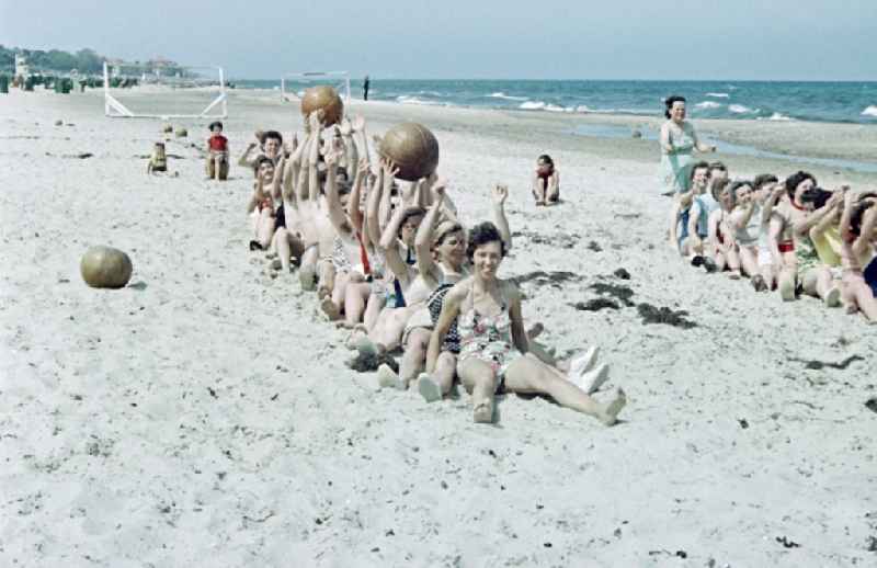 Beach activity and recreation on the Baltic Sea in Kuehlungsborn in the state Mecklenburg-Western Pomerania on the territory of the former GDR, German Democratic Republic